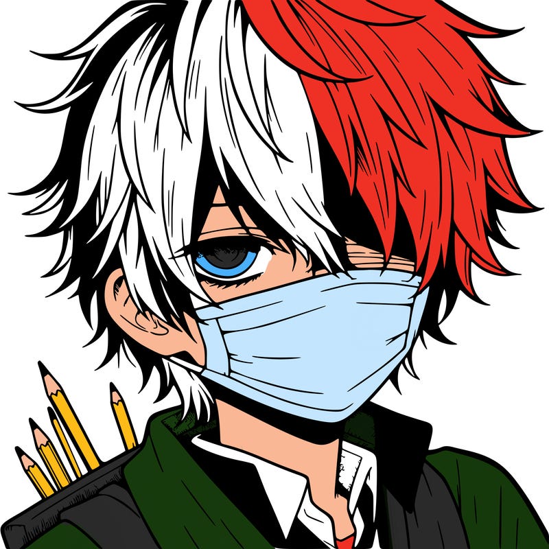 manga boy with hair covering one eye and a mask over his mouth