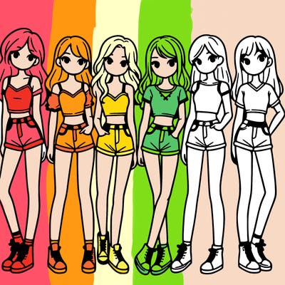 a group of girls wearing crop tops and shorts
