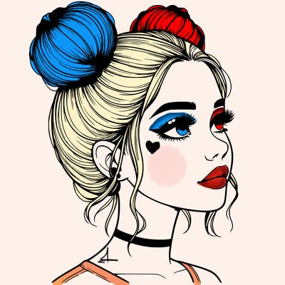 realistic girl with buns on the top of her head