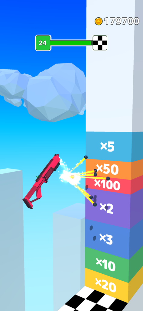 Gun Sprint - Rifle rojo disparando a una pared multiplicadora para obtener puntuaciones altas en Gun Sprint.