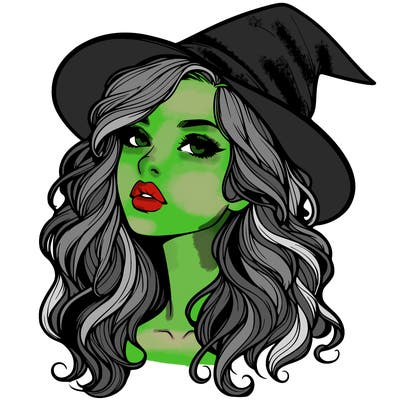 realistic witch girl with wavy hair and lips
