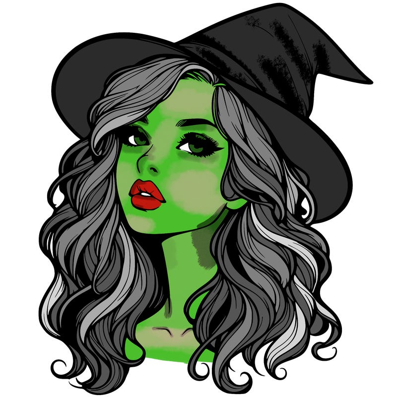 realistic witch girl with wavy hair and lips