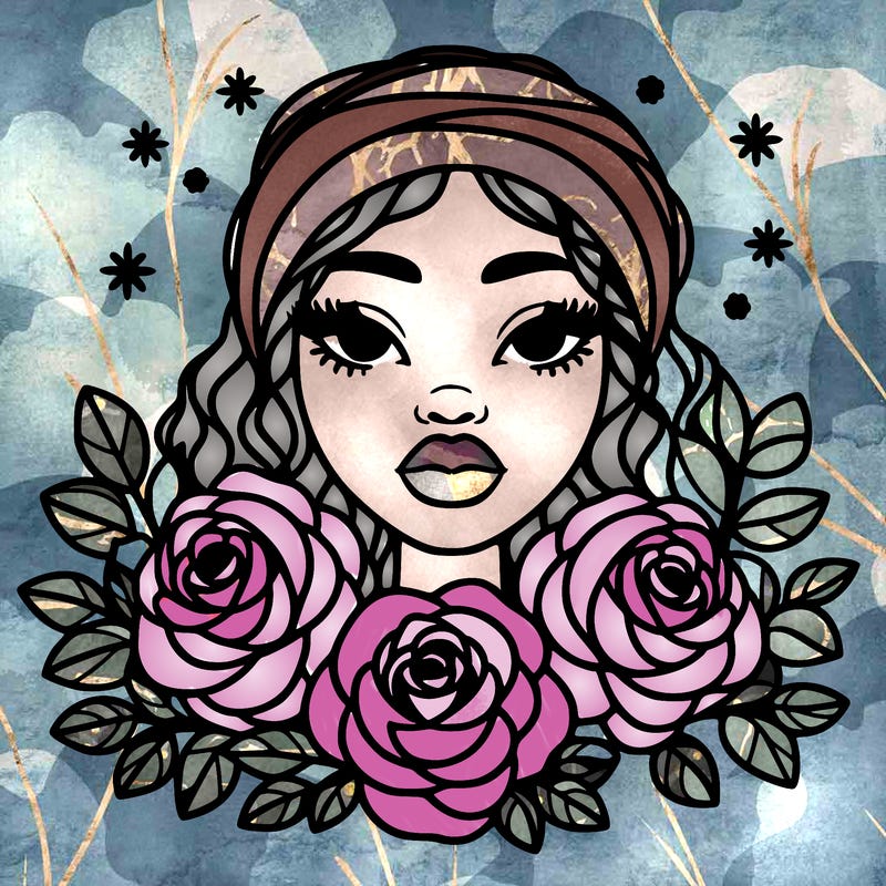 black woman portrait surrounded by roses