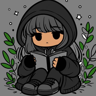 girl in oversized hoodie reading a book