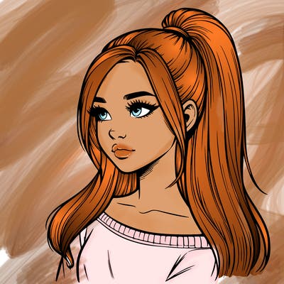 realistic girl with a high ponytail