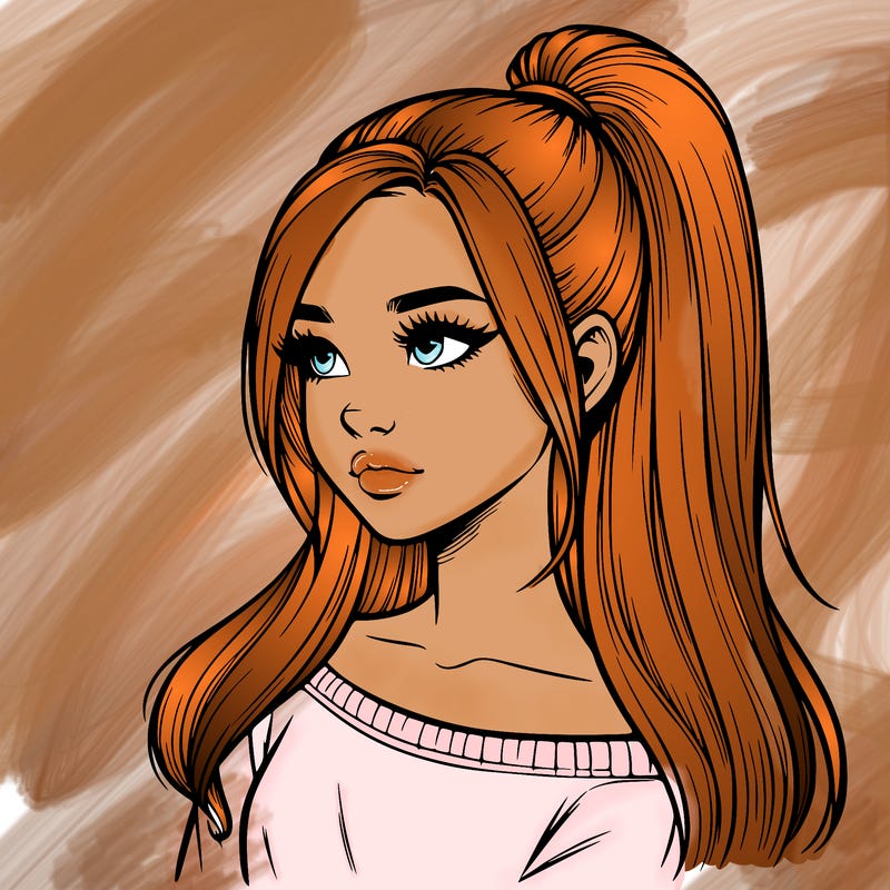 realistic girl with a high ponytail