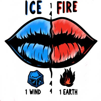 realistic lip split in fourth . 1 fourth ice 1 fire 1wind 1 earth