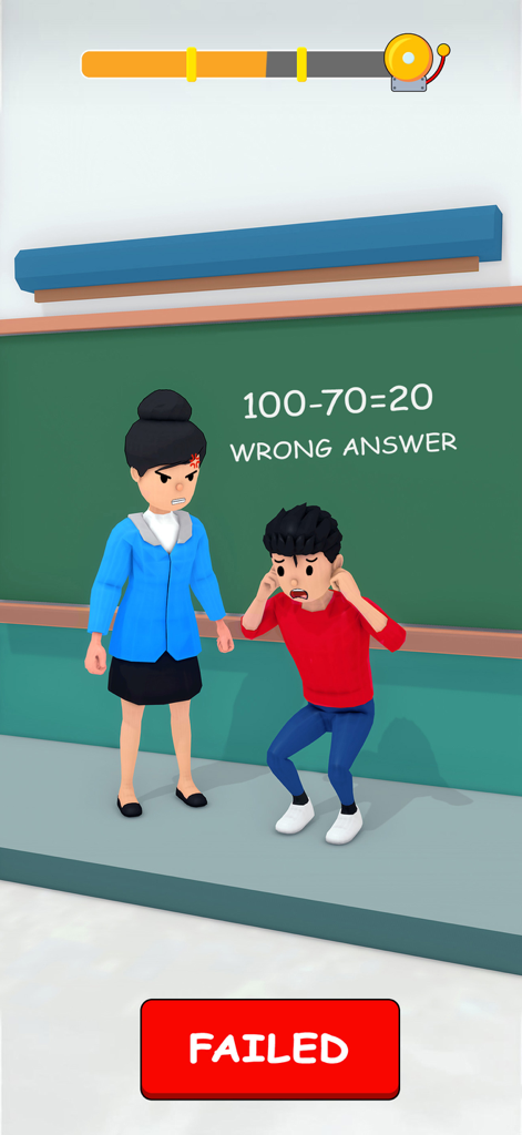 Pass or Fail - School Games - A teacher character stands next to a student who got a math problem wrong in the classroom