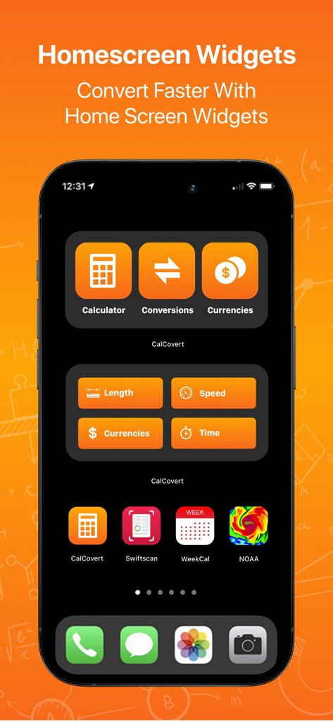 CalConvert: Pro Calculator $€ - iPhone home screen displaying CalConvert widgets for quick calculator and unit conversions
