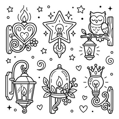 Explore a delightful collection of wall sconce coloring pages designed specifically for young artists. These charming illustrations feature various whimsical designs, perfect for sparking imagination and creative fun.
