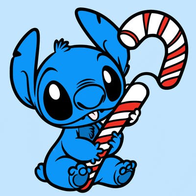 stich with a candy cane
