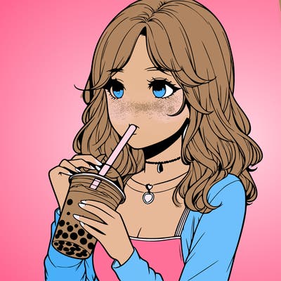 realistic girl drinking boba tea