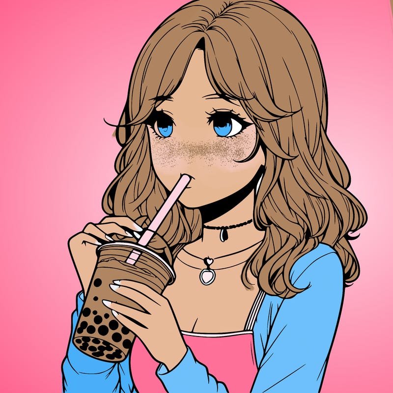 realistic girl drinking boba tea