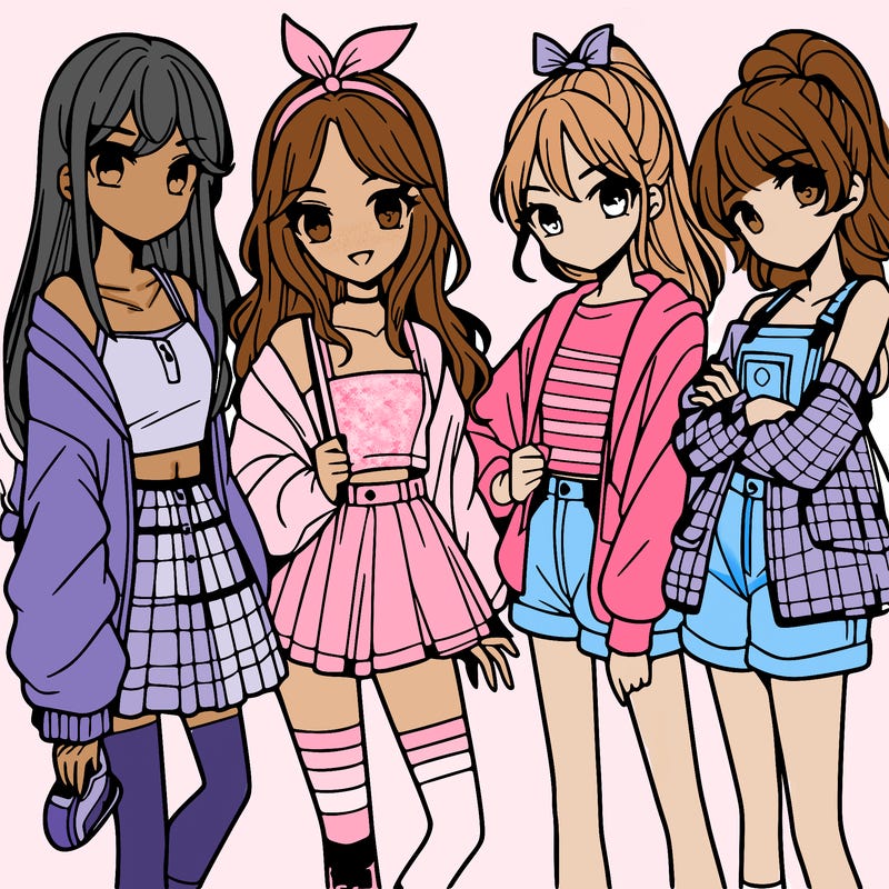teen manga girls group of 4