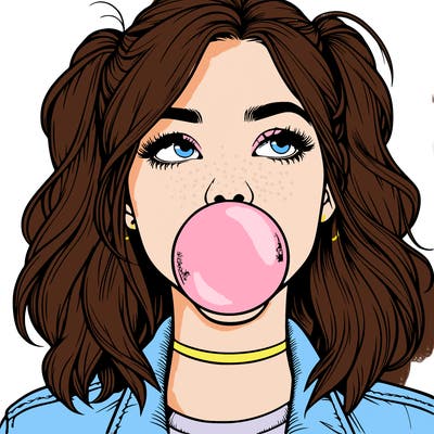 realististic girl blowing bubble -gum