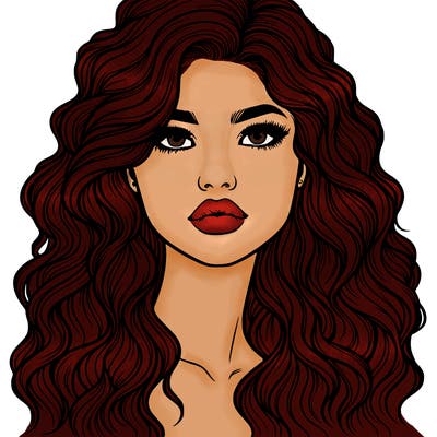 realistic girl with wavy hair and lips