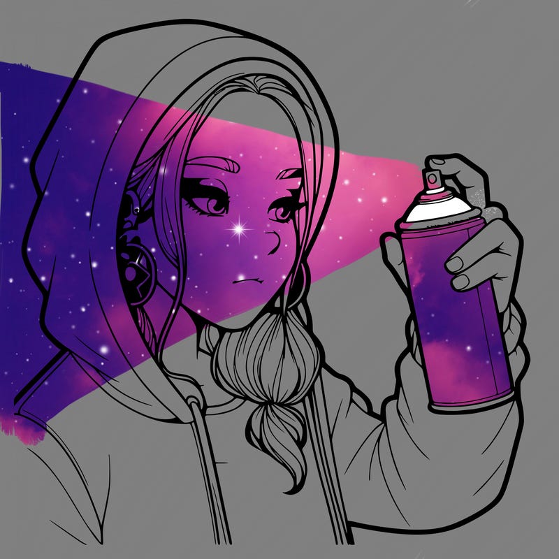 a realistic girl, spray painting