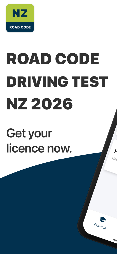Promotional screen for the Road Code Driving Test NZ 2026 mobile application