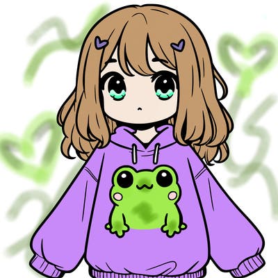 girl wearing frogging sweatshirt