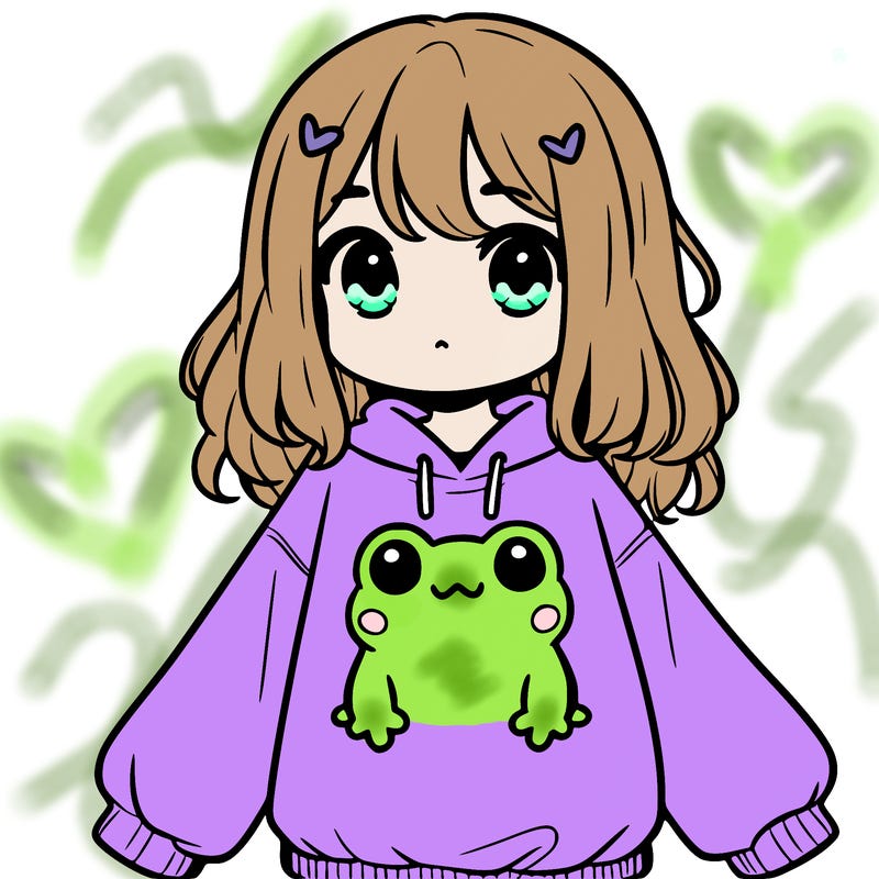 girl wearing frogging sweatshirt