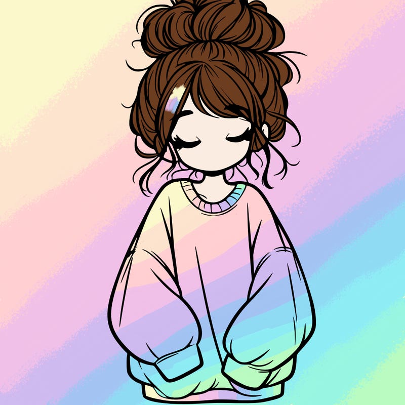 girl with baggy sweatshirt and messy bun