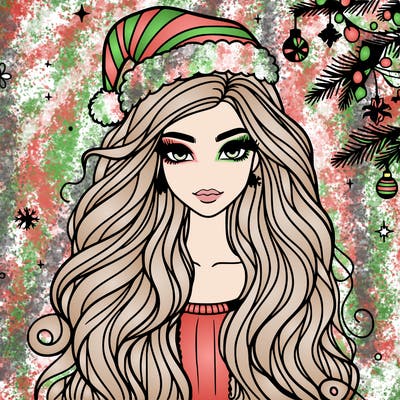 christmas fashionable female model and long hair