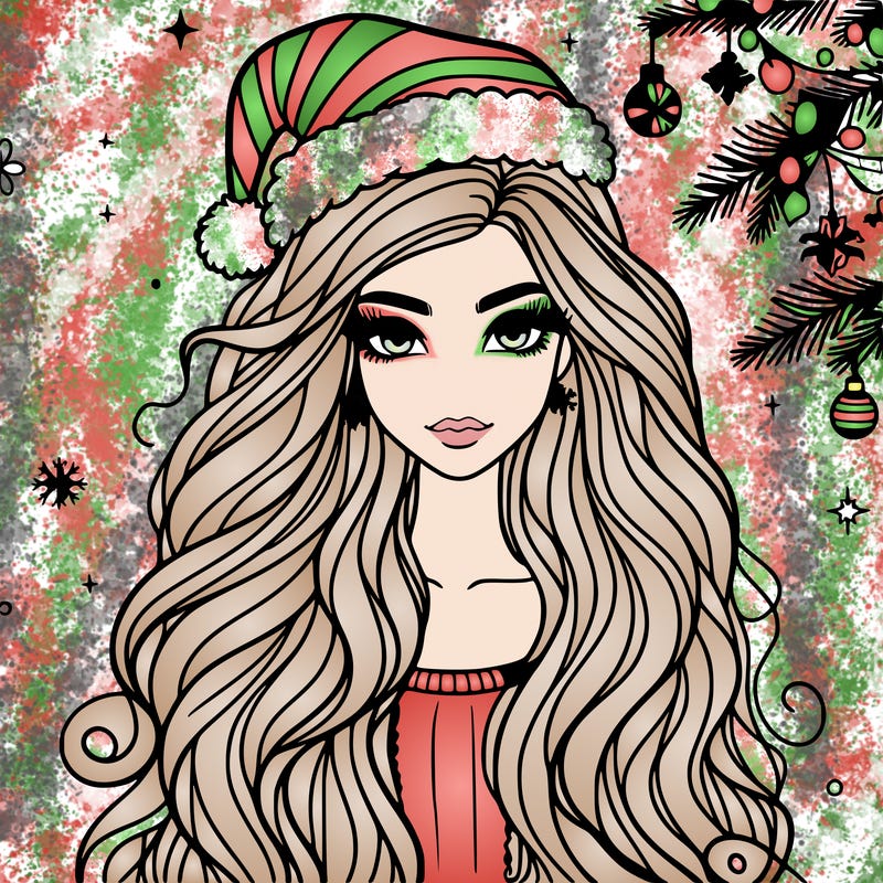 christmas fashionable female model and long hair