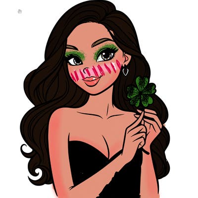 beautiful woman  carrying a clover