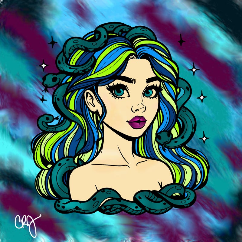 realistic girl with snakes as hair