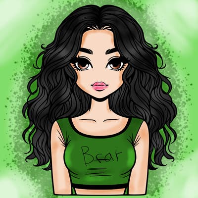 a realistic girl with wavy hair and a crop top shirt