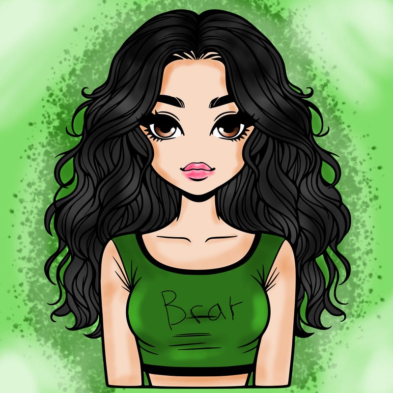 a realistic girl with wavy hair and a crop top shirt