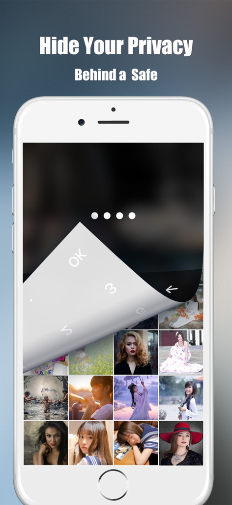 Privault app screen showing a security keypad protecting a private photo gallery