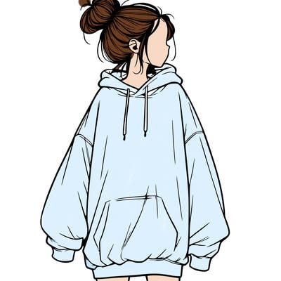 realistic girl with a oversized sweatshirt on and a bun