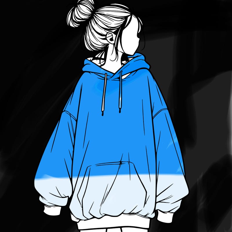 realistic girl with a oversized sweatshirt on and a bun