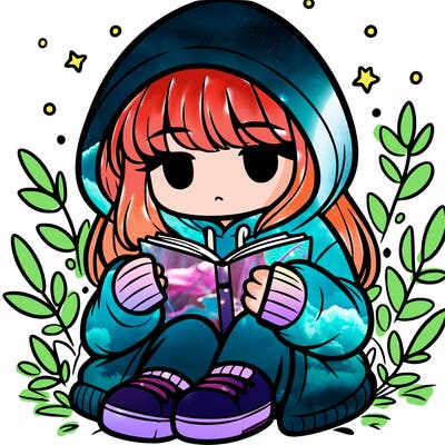 girl in oversized hoodie reading a book