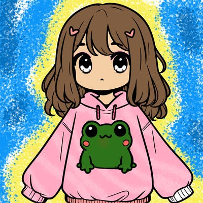 girl wearing frogging sweatshirt