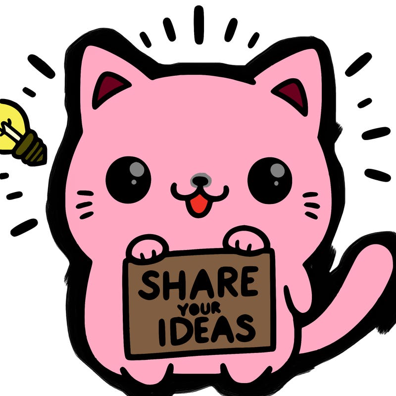 a cute cat saying share your ideas