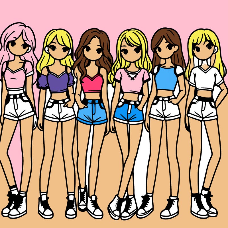 a group of girls wearing crop tops and shorts