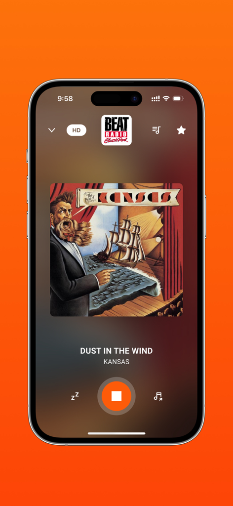 PLAY.CZ app interface playing Beat Radio Classic Rock on an iPhone