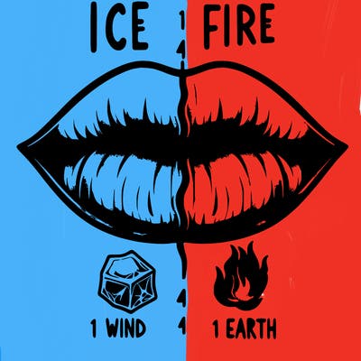 realistic lip split in fourth . 1 fourth ice 1 fire 1wind 1 earth