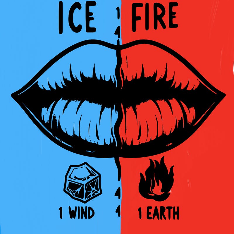 realistic lip split in fourth . 1 fourth ice 1 fire 1wind 1 earth