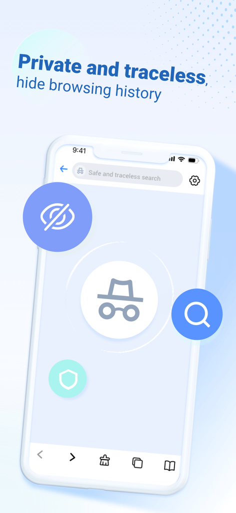 Interface de l'application AI Security montrant les fonctionnalités de navigation privée et sans trace avec une icône de mode incognito