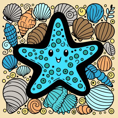 starfish surrounded by seashells