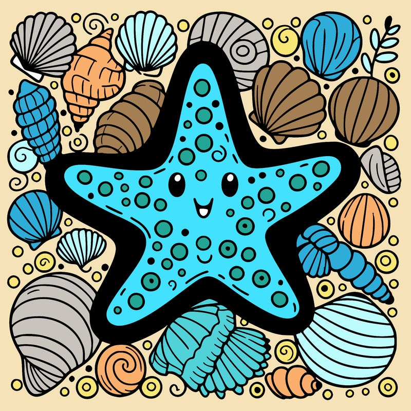 starfish surrounded by seashells