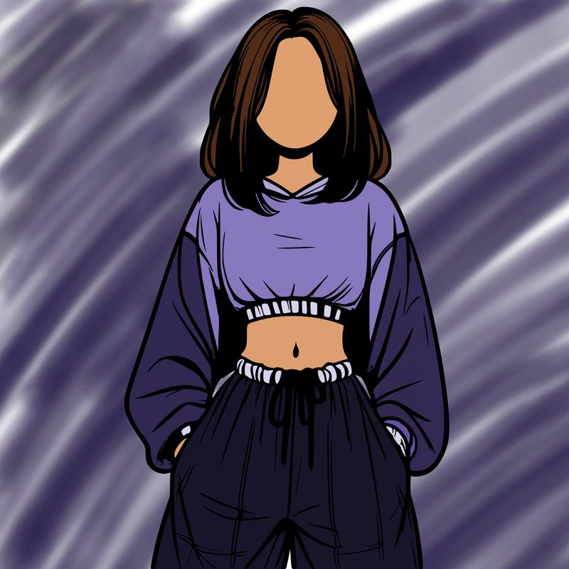 realistic girl faceless with baggy pants and a crop top