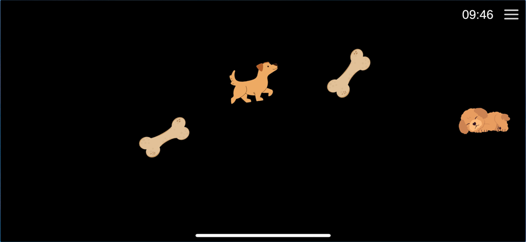 Baby Sensory Activities & Game - High contrast baby sensory game screen featuring illustrated dogs and bones