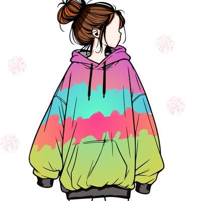 realistic girl with a oversized sweatshirt on and a bun