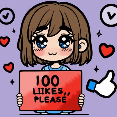 a girl with a sign saying 100 likes, please