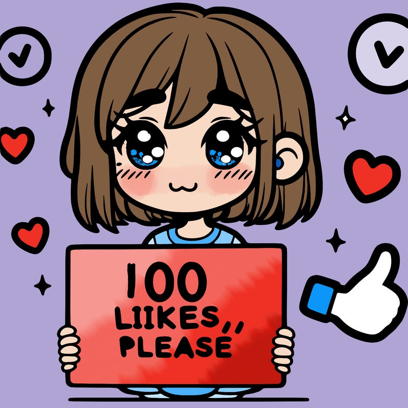 a girl with a sign saying 100 likes, please