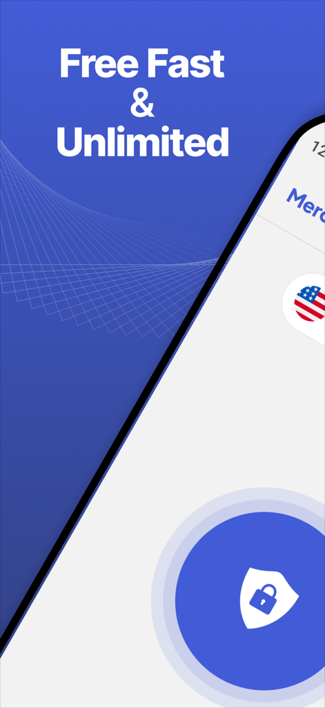 Free VPN Proxy - Unlimited - Promotional screenshot of the VPN app displaying the text Free Fast and Unlimited with a secure connection button